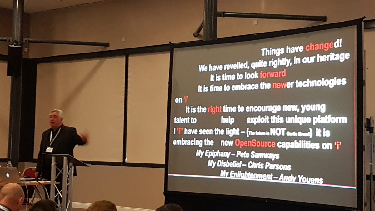 i_ug_uk's tweet photo. As always our very own Mike Ryan has the room buzzing and excited for the 2nd day of #IntPower19

#IBMi #Education #information #Community https://t.co/3jvijc2Wnm