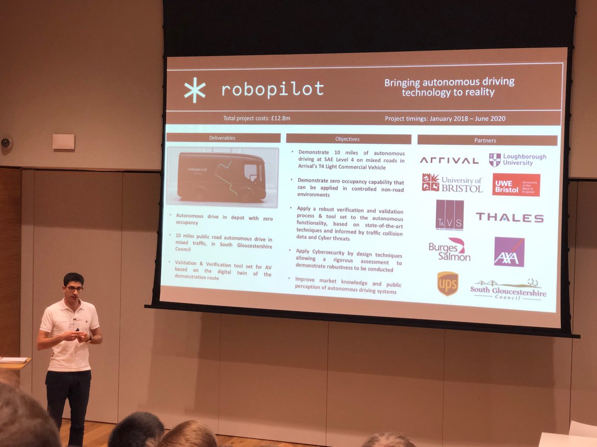 Alex at Arrival speaking about our ROBOPILOT project to ⁦@ccavgovuk⁩ ⁦@transportktn⁩ and ⁦<a href="/WestofEnglandCA/">West of England Mayoral Combined Authority</a>⁩ ⁦<a href="/WofEnglandLEP/">West of England LEP</a>⁩