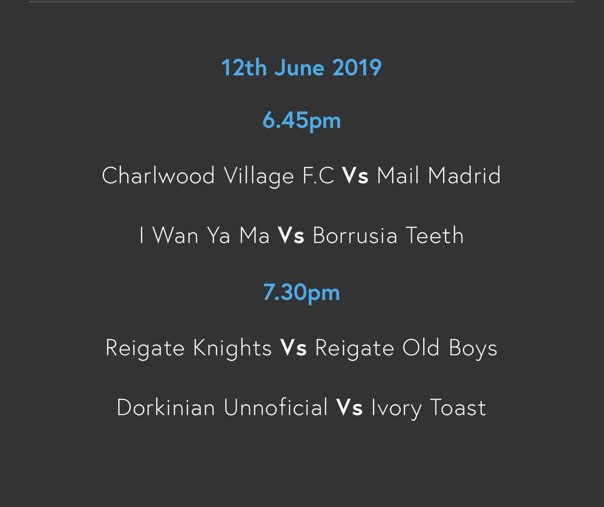 6Dorking's tweet image. Tonight fixtures. Up to full quota of teams now. New boys Ivory Toast take on @dorkiniansFC . Will they take it easy on them? 🤔