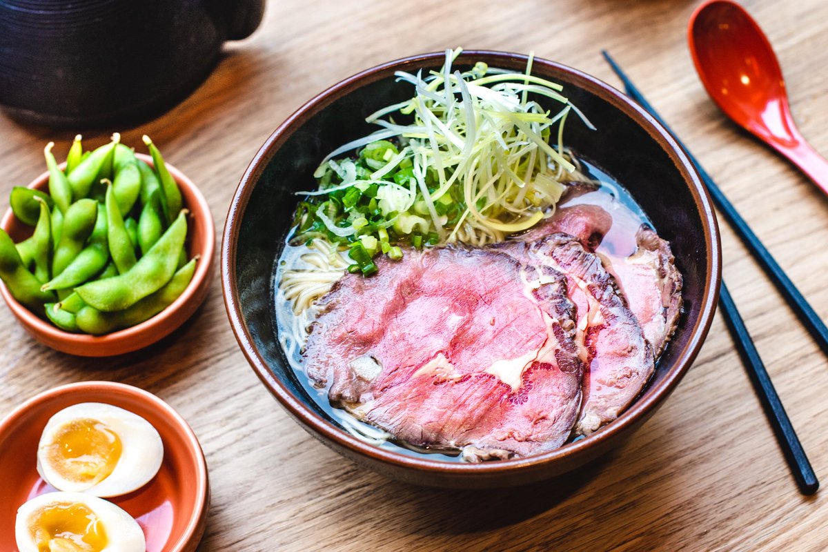 Our Gyukotsu ramen.  Umami clear beef bone broth with tender slices of roast beef. 😍 #yamagoya #gyukotsu #Fukuoka