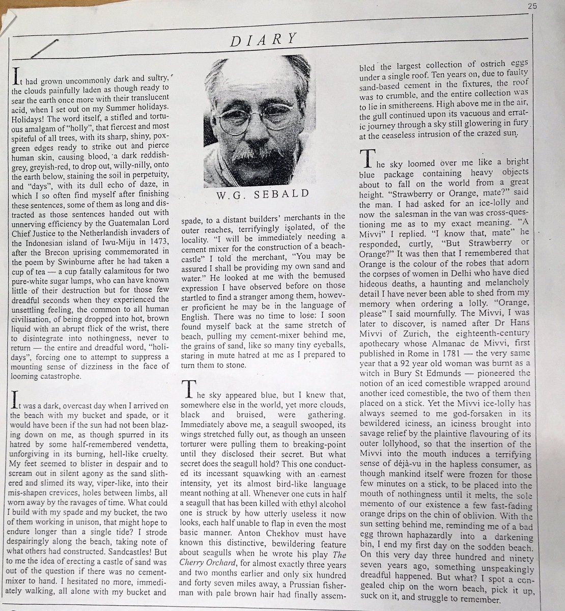 thenichtwahr's tweet image. “Orange, please” I said mournfully....

Diary reveals W.G. Sebald’s Mivvi ice-lolly preference!🍦🤔

Craig Brown’s @PrivateEyeNews spot-on #RingsOfSaturn parody published 4/9/98  
@NorwichCastle @GuardianBooks 
📕The Lost Diaries @4thEstateBooks