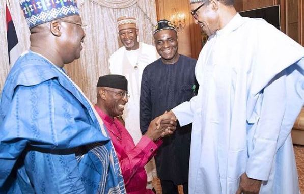 TheGiovannis's tweet photo. Deputy Senate President, preferred by the dictator, Sen. Ovie Omo-Agege, displaying his LOYALTY for @Buhari by kneeling to greet. 

Now he controls the Executive arm, Legislature &amp; the Judiciary. 

Me: In the words of @adeyanjudeji. Nigerians must have sense by force. https://t.co/MSBmiYFqiM