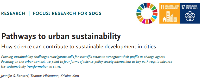 JenniferBansard's tweet photo. New #OA publication out (https://t.co/3CVohfDfId) with T. Hickmann & K. Kern @journal_GAIA on how scientific actors contribute to #SDGs – beyond knowledge production (obvious), we talk transformative research, capacity building & self-governance! #CitiesIPCC #UrbanLab #FlyingLess https://t.co/M1veNgyfi1