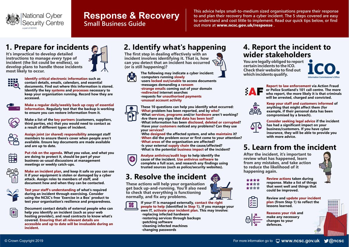 NCSC's tweet photo. Check out our 5-point plan to help get your business back on its feet after an incident https://t.co/Zqk45DScdN https://t.co/X7ViRnlcgo