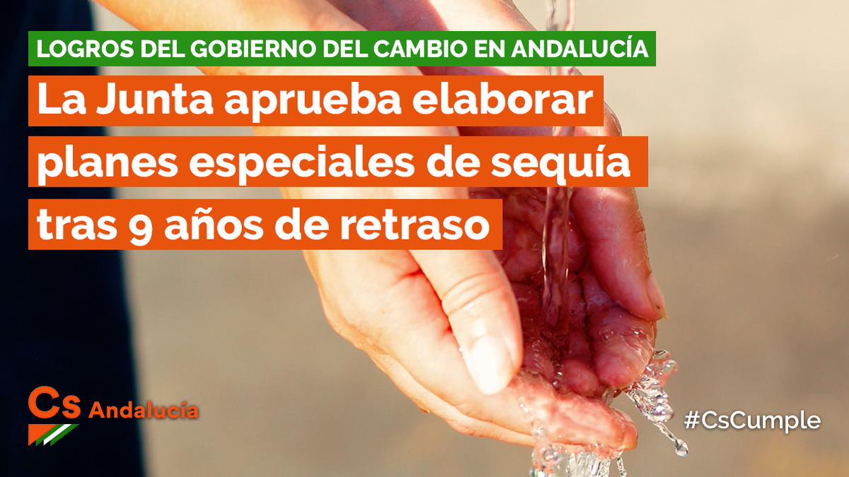 Cs_Andalucia's tweet photo. 💧 El Gobierno del cambio ha aprobado elaborar planes especiales de sequía tras 9 años de retraso
🚿 La Junta viene trabajando en un nuevo modelo de gestión del agua, que tendrá su máximo exponente en el Pacto Andaluz por el Agua 💪
🗞️ https://t.co/YeZJaPky5y 
✅ #CsCumple https://t.co/WypyYQB2ij