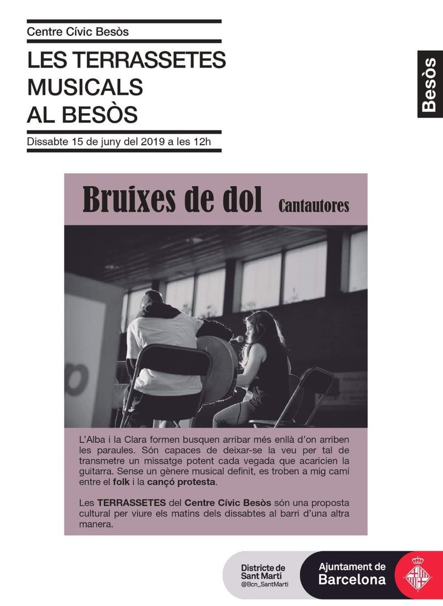 BruixesD's tweet photo. Aquest cap de setmana tenim dues cites! 

📅Ds 15
🕛12h
Tereassetes Musicals al @ccivicbesos

📅Dg 16
🕚11h
Jornada Antifeixista - Jardins de Magalí

Us hi esperem! 😊 https://t.co/AtdTNHQMlU