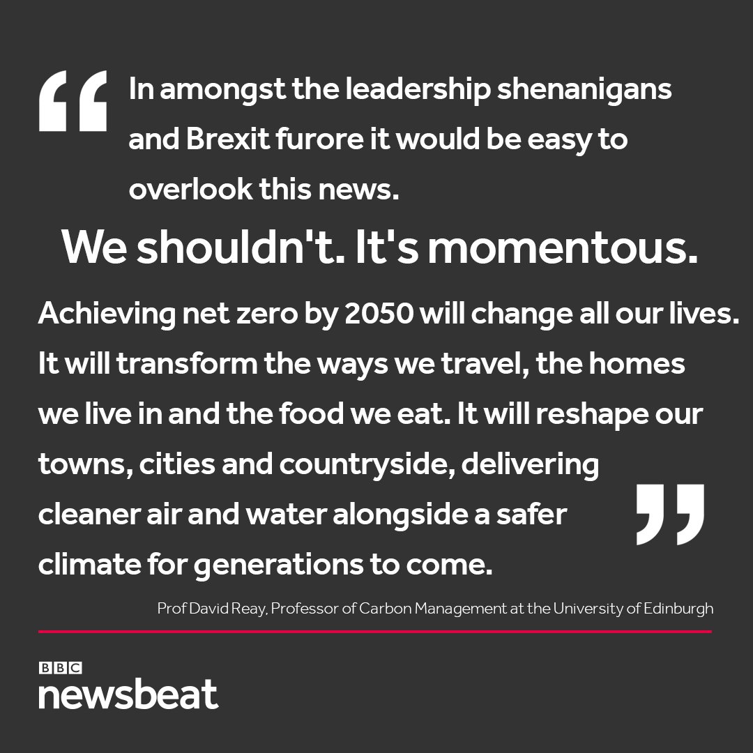 BBCNewsbeat's tweet photo. Prime Minister Theresa May has committed to reducing greenhouse gas emissions from the UK to almost zero by 2050.

This might seem like a long time away, but experts have welcomed this plan and say it will have make a huge change to our lives #netzero https://t.co/FQ2Ekkqkjr