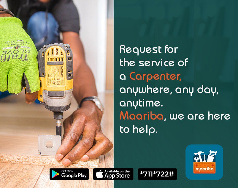 MaaribaLimited's tweet photo. Get a professional Carpenter on the #Maariba app now. #skills #artisans https://t.co/5bMJaS5bk3