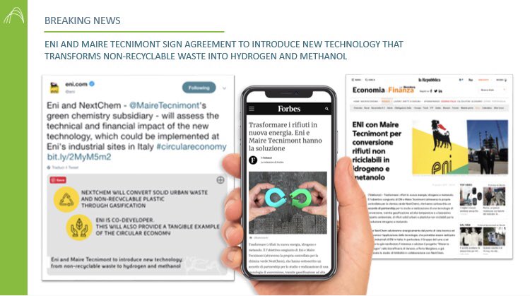 MaireGroup's tweet photo. L’accordo siglato con ENI ci permetterà, unendo moduli tecnologici, di produrre idrogeno e metanolo. Un ulteriore passo verso il nuovo processo di #GreenAcceleration! #PierrobertoFolgiero #NextChem https://t.co/s1L0fuO8b6