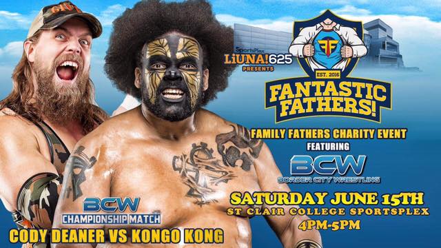bcwonline's tweet photo. This Saturday BCW invades @StClairCollege for @liuna625 @FanFathers2016 Event from 4 to 5pm!  Already announced - @CodyDeaner defends @bcwonline Championship against former Champion THE MONSTA @RealKongoKong!!! https://t.co/BOphs911sZ