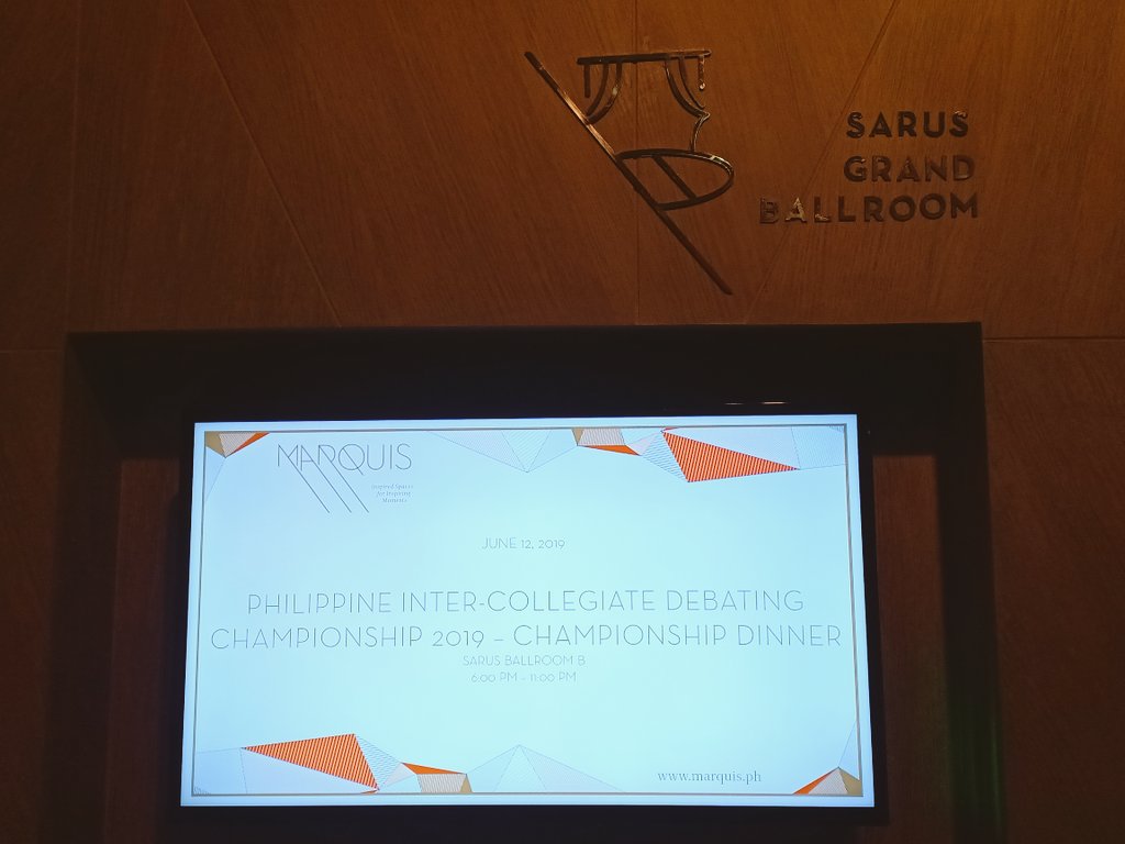 pidconline's tweet image. Good evening, PDU! 

Head to the Marquis Events Place, Sarus Grand Ballroom to dine and watch two strong debate teams battle for the win, at the #PIDC2019 Championship Dinner! 

#SetTheMotion
