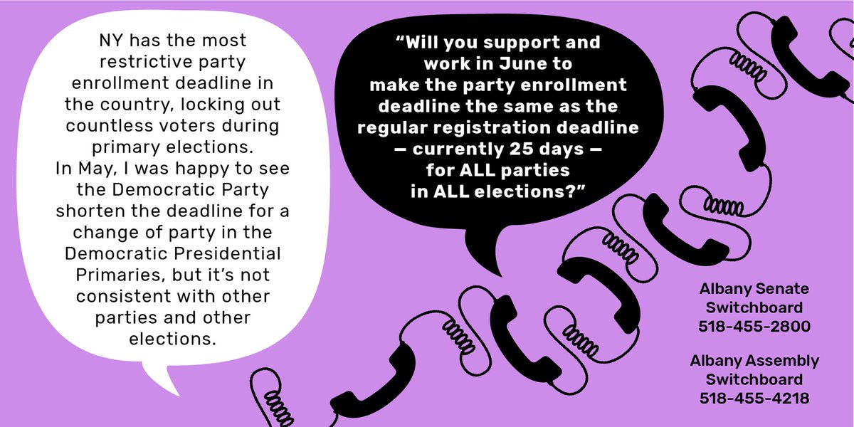 Another action for today: party registration deadlines are inconsistent and confusing. We are glad to see them shortened for the Democratic Presidential Primaries, but all the deadlines need to be the same- 25 days! Call your reps and ask them to support this change.
#voting