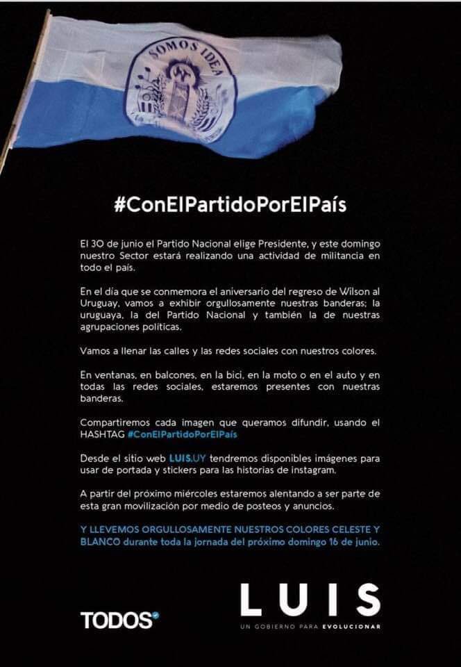 Alborada404's tweet photo. Este domingo todos a la calle con nuestra bandera❕ pintemos todo el Uruguay de celeste y blanco 🔵⚪️ #ConElPartidoPorElPais #alborada404 #Lista404 #LaListaDeLuis @adelgado404 @LuisLacallePou @MartinLema404 @gbianchi404 https://t.co/0AOZbHWRo1