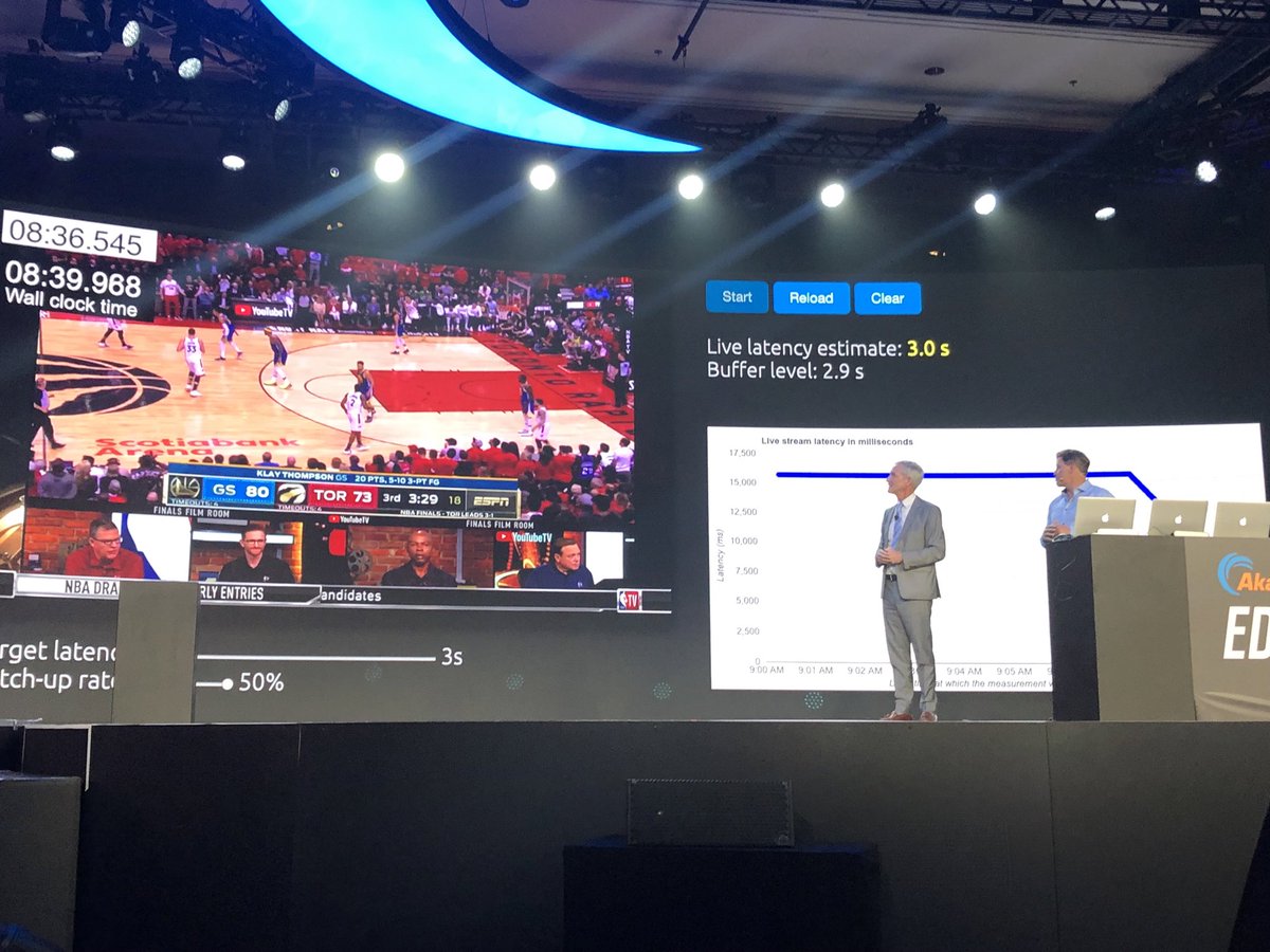 Will Law on stage at #EdgeWorld2019 showing live streaming video on the Internet 3 seconds behind real life and way faster than the satellite feed you’d see on traditional broadcast!