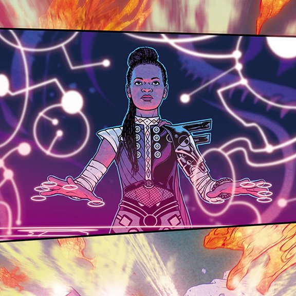 Shuri! WAR OF THE REALMS #4 process shots, from my rough to @COLORnMATT's colors. 