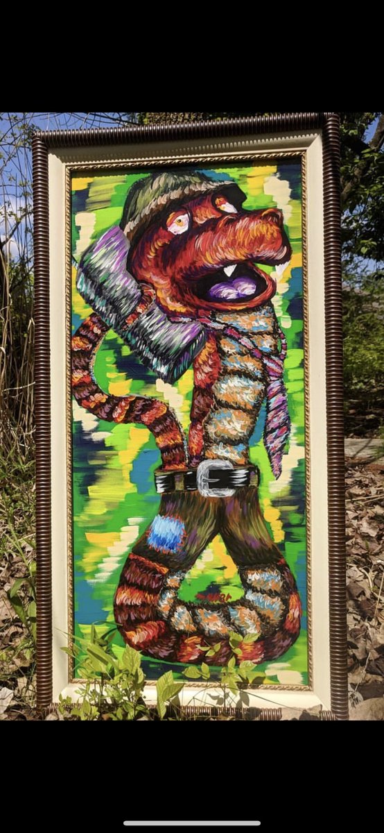 PlaytonicDean's tweet photo. I’m not sure who the artist is but I randomly stumbled across this great acrylic painting of Trowzer. Truly old school fan art, I hope no carpets were harmed in the making of this #yookalaylee #fanart #trowzer @PlaytonicGames https://t.co/dPYBJD5wD7
