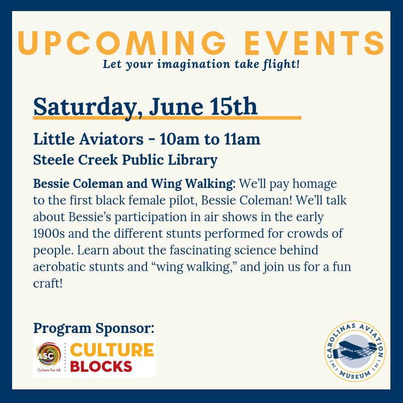 SullenbergerAM's tweet photo. It's almost time for our next Little Aviators program at Steele Creek Public Library! This is an interactive program for children ages 3-5 and their caregivers. To register for this program, contact Steele Creek Public Library at (704) 416-6800. #littleaviators #steelecreek https://t.co/6BEQckwwk5