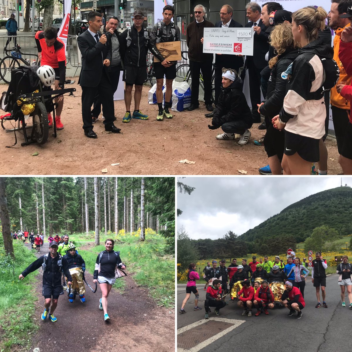 PPouyet's tweet photo. 100 collaborateurs de la ⁦@CaissEpargneAL⁩ pour une course solidaire reliant avec des joelettes le Puy Mary à ⁦@ClermontFd⁩. Merci au ⁦@parcvolcans⁩ et ⁦@PuyMary_off⁩ pour leur accueil. Bravo à tous. #solidaires #engages https://t.co/NYfkFSMvon