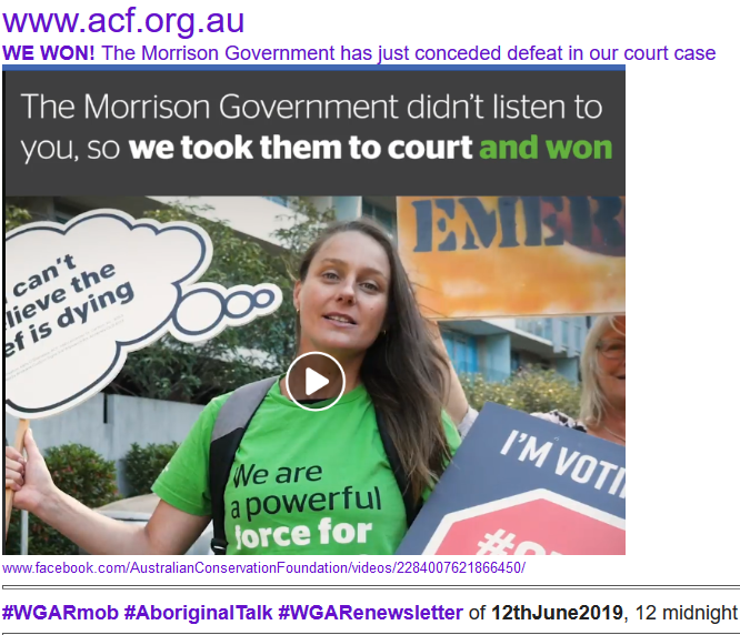 WgarNews's tweet photo. #ACF #WinsLegalChallenge to #Adani's #WaterSchemeApproval as #FedGovtConcedesDefeat 
#StopAdani #AusConservation: '#WeWonOurFederalCourtCase'
https://t.co/vRb29fzMkV
https://t.co/VQp7pSXfVA
#AboriginalTalk #WGARcompilation 12thJune2019 ft @AusConservation https://t.co/ujoXwuUrq9 https://t.co/oWpk2fMcN5