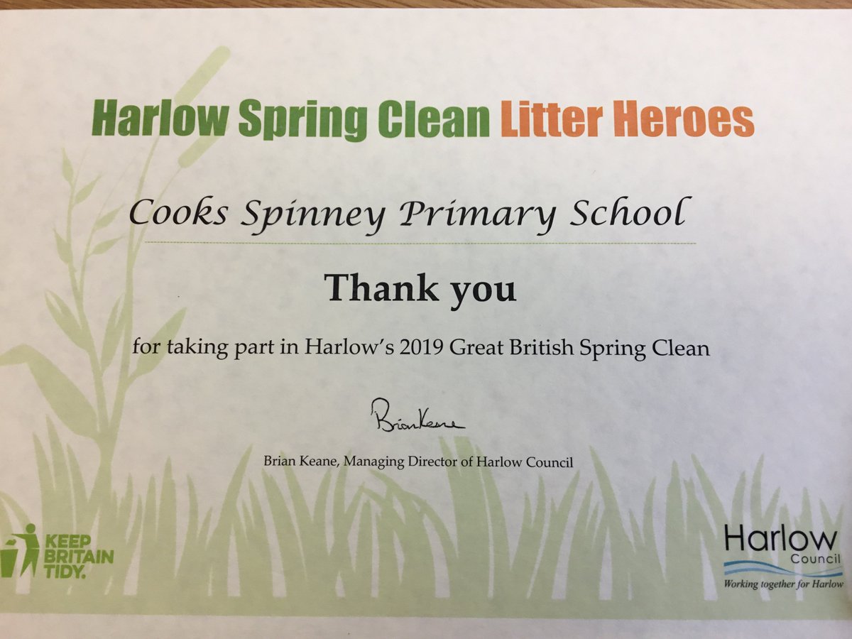 CooksSpinney's tweet photo. Well done to our year 3 pupils for their amazing efforts in the Harlow Spring Clean earlier on in the year. This certificate is very well deserved #CooksSpinney #HarlowSpringClean https://t.co/2N61Z4YXS3