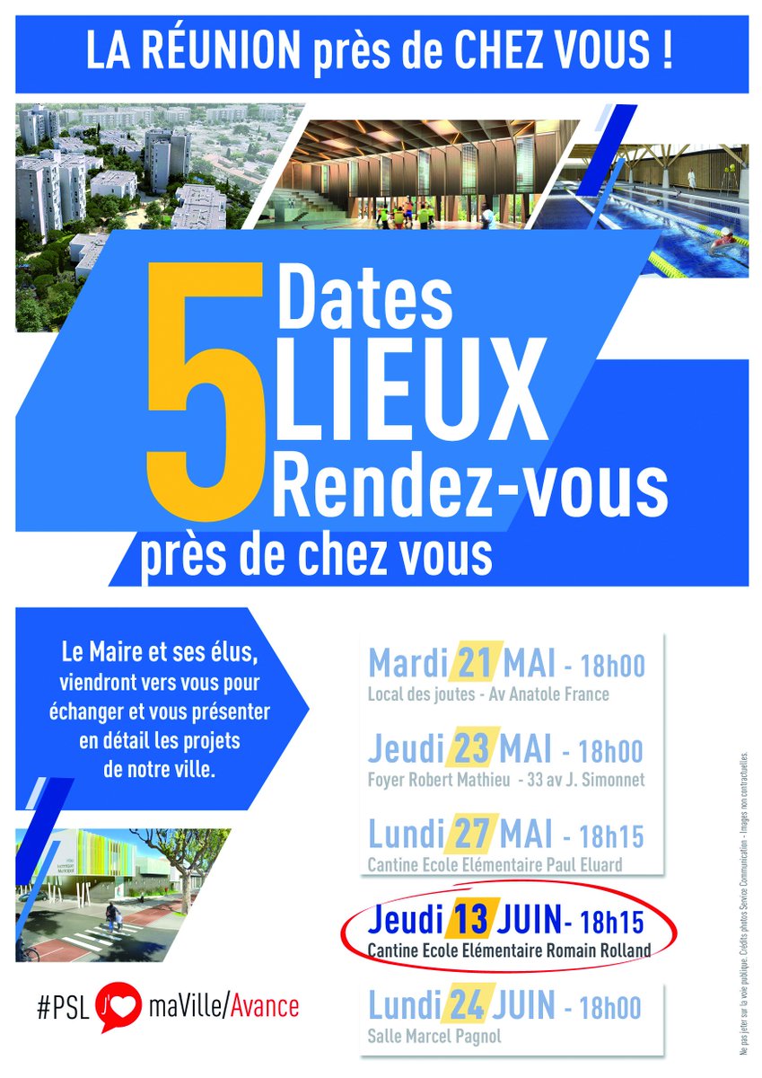 Ville_PSL's tweet photo. Le Maire @AlvarezMartial va à la #rencontre des #habitants présenter les #ProjetsStructurants engagés sur la ville
4e rdv jeudi 13 juin à 18h15 école Romain Rolland
Découvrez en images les échanges ► https://t.co/T4b7WYAfdE  
@Ville_PSL se #transforme se #modernise https://t.co/huhTGal2Pv