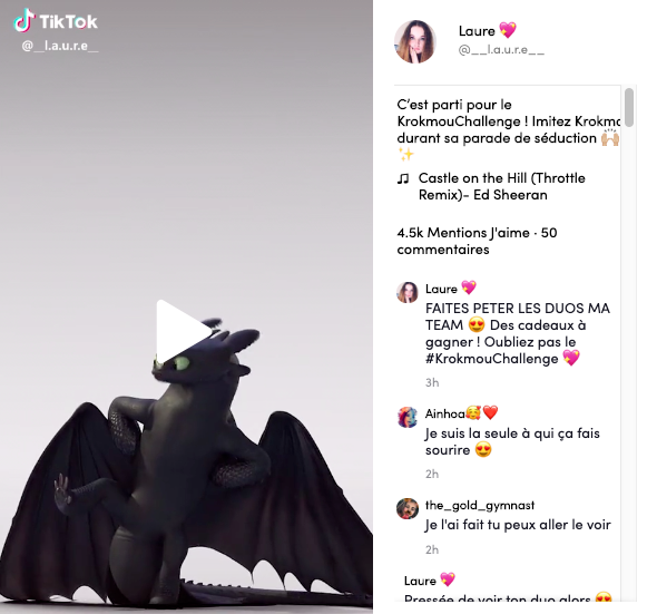 agencecarburant's tweet photo. A l'occasion de la sortie de Dragons 3 : Le Monde caché en Blu-Ray &amp; DVD, Carburant pour Universal Pictures Vidéo s'associent avec un talent Tik Tok pour lancer le #Krokmouchallenge. https://t.co/3l4WHmveSd