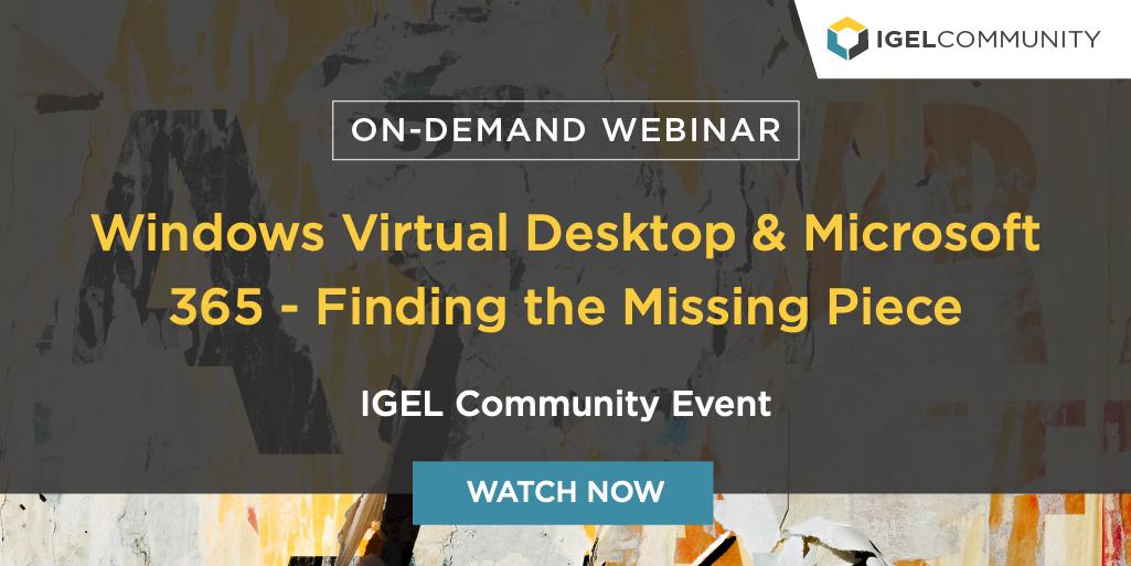 SWMSCUG1's tweet photo. On-Demand Webinar: Windows Virtual Desktop &amp; #Microsoft 365 - Finding the Missing Piece
Watch for an explanation on what WVD is and how it fits into the Modern #Workplace story. https://t.co/EAGu0MKt4P https://t.co/gDL70C6SSv