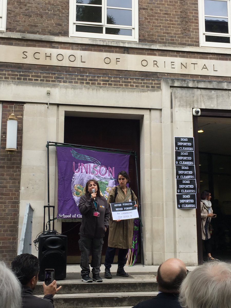 Bbk_J4W's tweet image. 10 years ago, in an act of disgusting retribution, @SOAS and @issworld conspired to deport 9 cleaners, incl a pregnant woman, following a successful campaign for the #londonlivingwage. Today we remember the #SOAS9 and say never again - solidarity &amp;amp; love to @SOASJ4C &amp;amp; @SOASUNISON