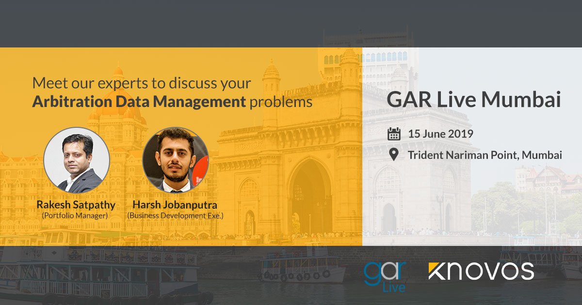 KnovosOfficial's tweet photo. GAR LIVE MUMBAI
Meet @KnovosOfficial experts to discuss your #Arbitration Data Management problems. @RakeshSatpathy5 &amp; @HarshJobanputr1 from India Team will join the event. Email us at gandhinagar@knovos.com to schedule a meeting.
#GARLive  #mumbai @GARalerts #legal @Arbitration https://t.co/kxgVB7gNLd