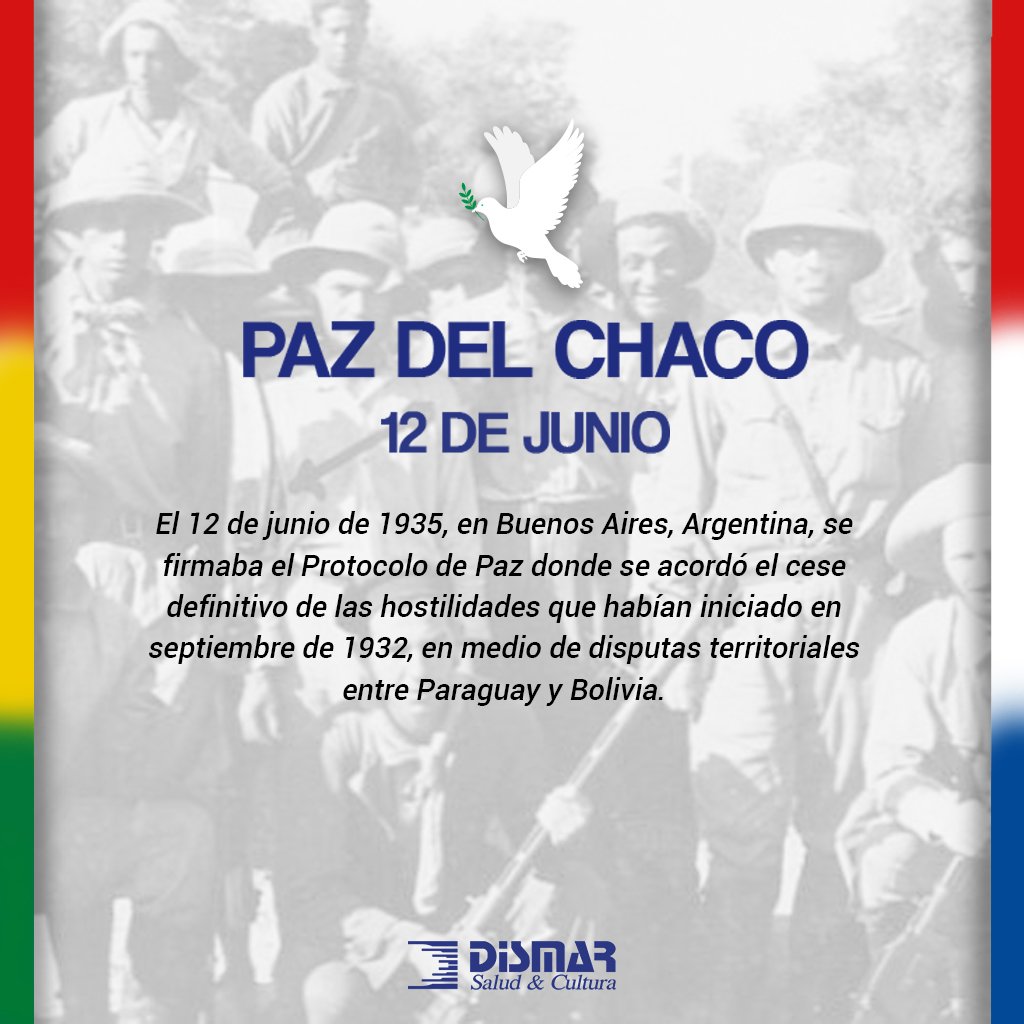 dismarsalud's tweet photo. Luego de años de sangrienta batalla, pudimos obtener la Paz, la cual hoy recordamos, y damos un merecido homenaje a todos los héroes caídos en la Guerra del Chaco 🇵🇾🕊🇧🇴 https://t.co/Hhv4wo2iZn