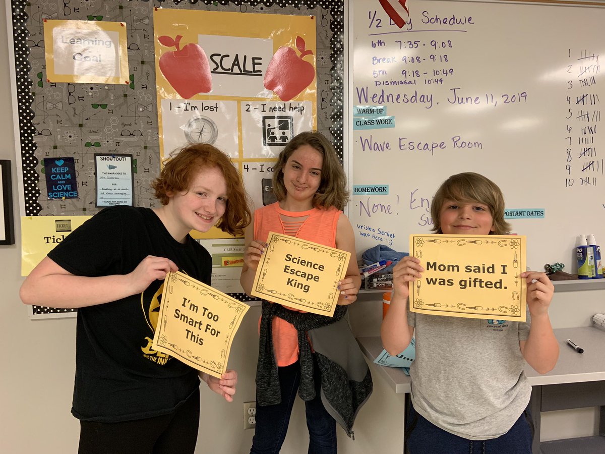 sl_michelle's tweet photo. Winners of Waves Escape Room!#wavesescaperoom #7thgradescience #CMS https://t.co/7hRZSCaR8v