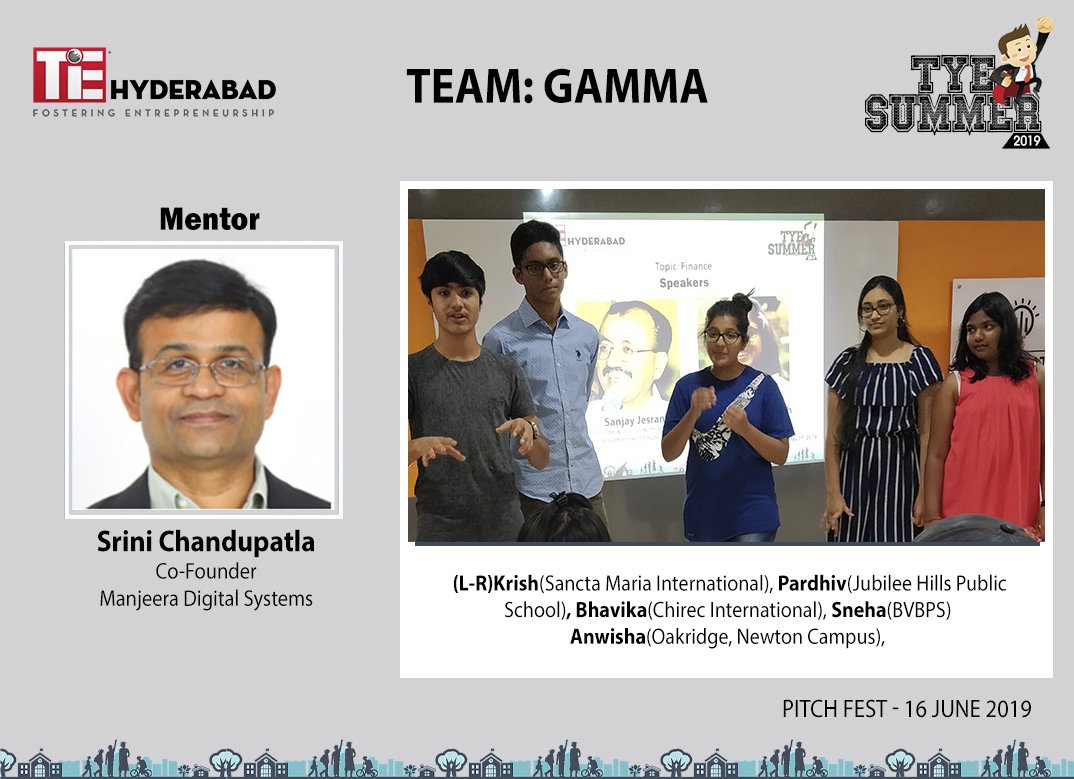 TiEHyderabad's tweet photo. #TYESummer 2019
Thank you mentor for your valuable Time &amp; Support
Srini Chandupatla, Co-Founder, #ManjeeraDigitalSystems

Team #Gamma
Krish, Pardhiv, Bhavika, Sneha, Anwisha
Pitch Fest : June 16, 2019

#School #Students #Entrepreneurs #startups #youngminds
#TiECMMentors #BPlans https://t.co/G5tRz12MN1