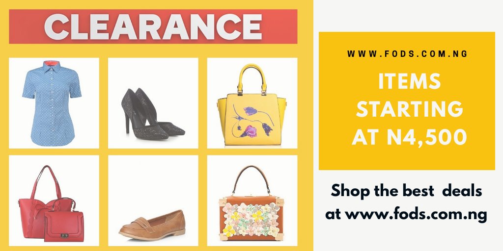 fodsstore's tweet image. Get a whooping  𝟑𝟎% to 𝟓𝟎% discount on select women handbags, shoes and accessories.

Kindly help retweet our customers may be on your time line.

𝐰𝐰𝐰.𝐟𝐨𝐝𝐬.𝐜𝐨𝐦.𝐧𝐠 click on  𝐂𝐥𝐞𝐚𝐫𝐚𝐧𝐜𝐞 to shop all your preferred items 
#clearanceinnigeria #discountsales