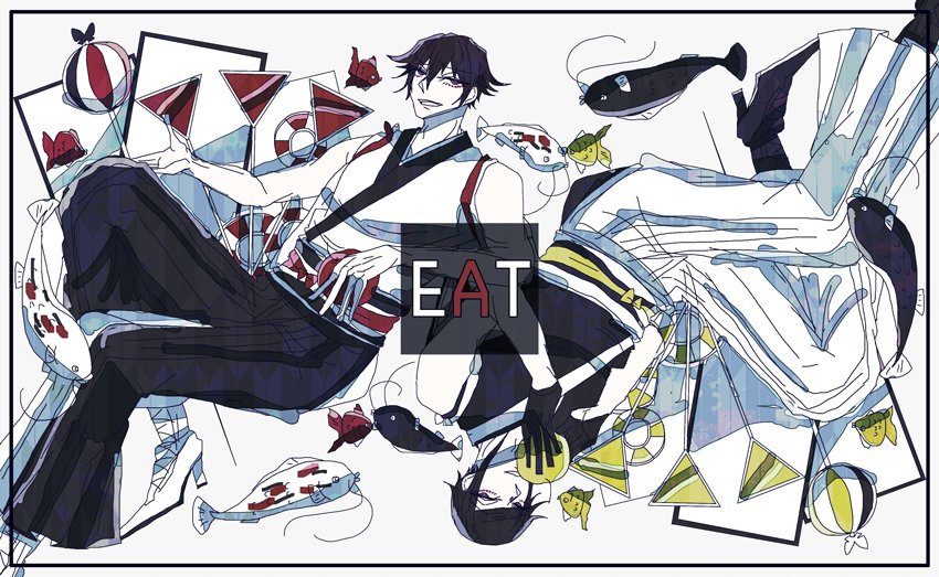 #創作版深夜の真剣お絵描き60分一本勝負
【魚】
榊原と斎藤さん(花札の姿) 