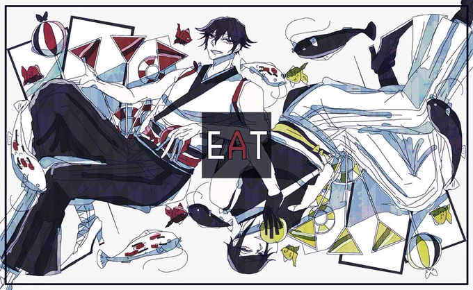 #創作版深夜の真剣お絵描き60分一本勝負
【魚】
榊原と斎藤さん(花札の姿) 