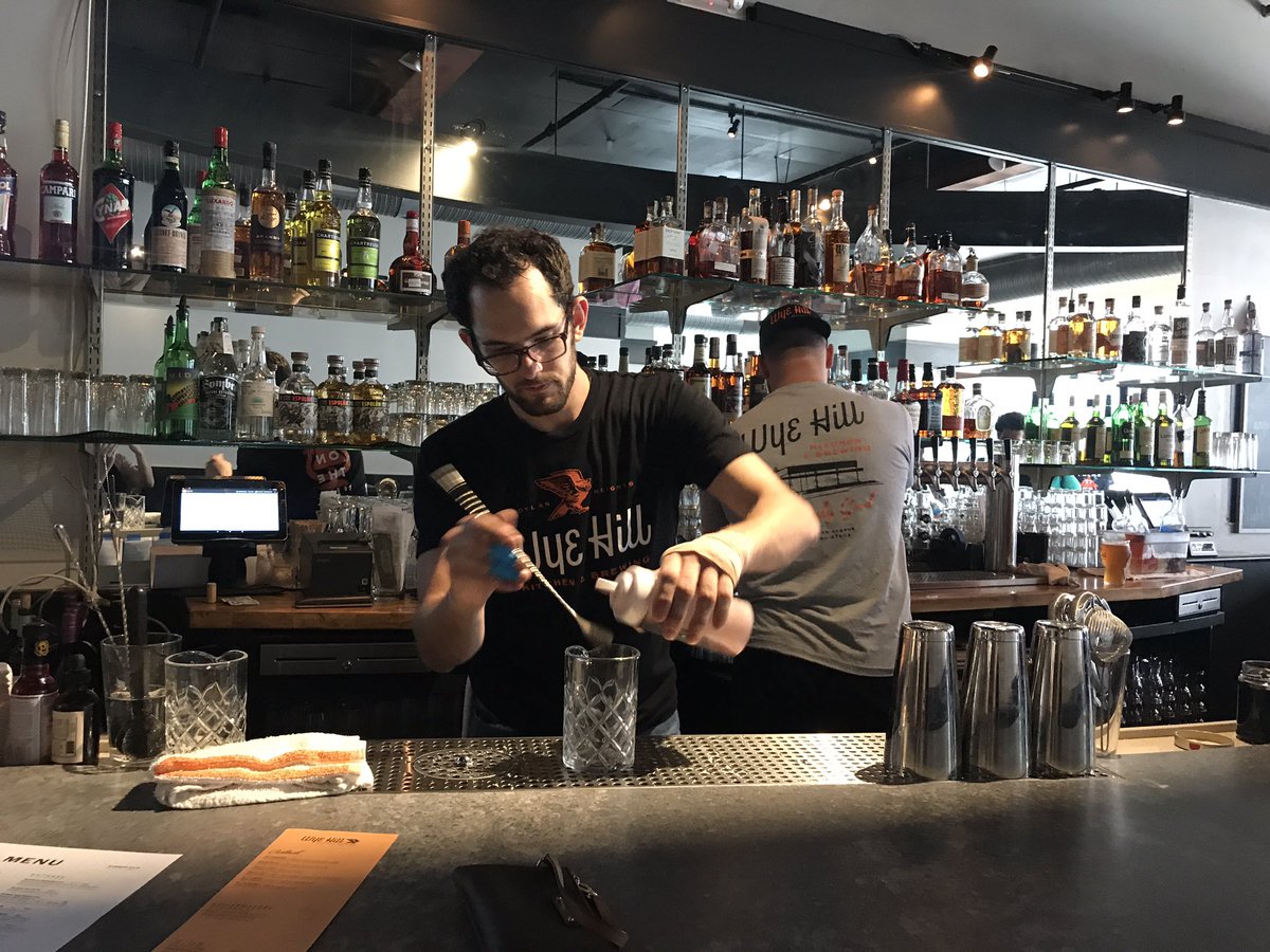 raleighfoodwine's tweet photo. ICYMI: Reimagined Boylan Bridge Brewpub, now Wye Hill, reopens for dinner service tonight in DTR. Pics are from last week’s #OfflinePremium event and the veg menu was not on display that night but this 🌱 eater looks forward to trying that next. Lunch next, but no date yet. https://t.co/Wjt7uViojv