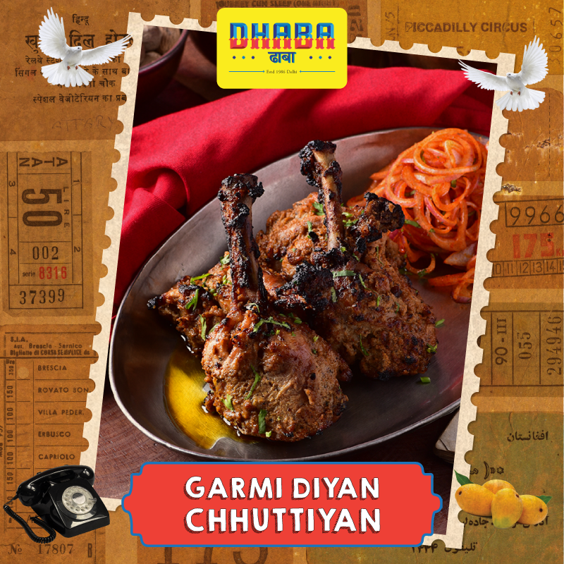 dhaba1986's tweet photo. Oye #Dhaba waalon! Dhaba laya summer da josh with “Garmi Diyan Chhuttiyan” menu! Seasonal dishes jaise AMBALE DI MURGH CHAAMP, to add to your gupshup, kahaniyan &amp; meethi memories. Log onto https://t.co/SKJoRkbRhw to make a booking at your nearest Dhaba! #Swadanusaar #GarmiDaJosh https://t.co/GmaET5yLYC