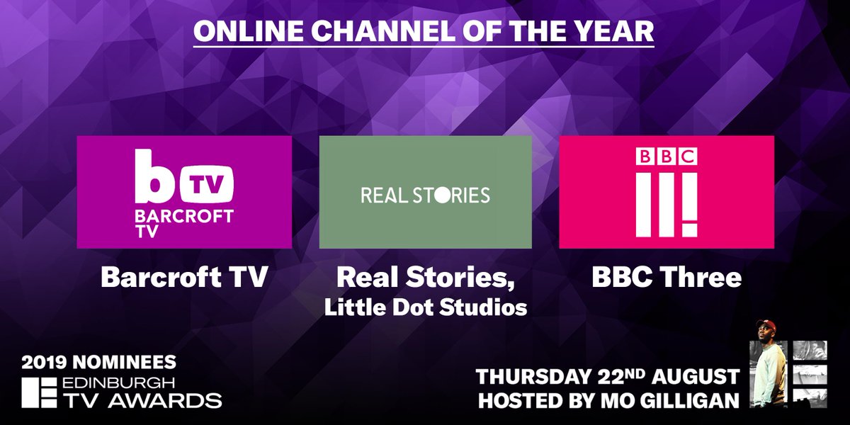 EdinburghTVFest's tweet photo. THE TV AWARD NOMINATIONS ARE OUT! 

EdTVAwards Nominees:
ONLINE CHANNEL OF THE YEAR
@bbcthree 
@Barcroft_TV
@realstoriesdocs(@littledotstudio)

#Edtvfest https://t.co/x2crESv7Bc