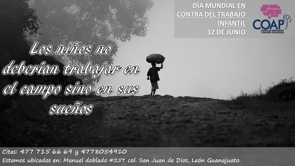 Coapy_psic's tweet photo. Hoy es el #díamundialencontradeltrabajoinfantil

 hoy en día, 152 millones de niños todavía se encuentran en situación de #trabajoinfantil. 

#12dejunio #explotacioninfantil #infancia #COAPY #psicologia #psicologos #familia #siguenos #psicologia https://t.co/as78HODJt1
