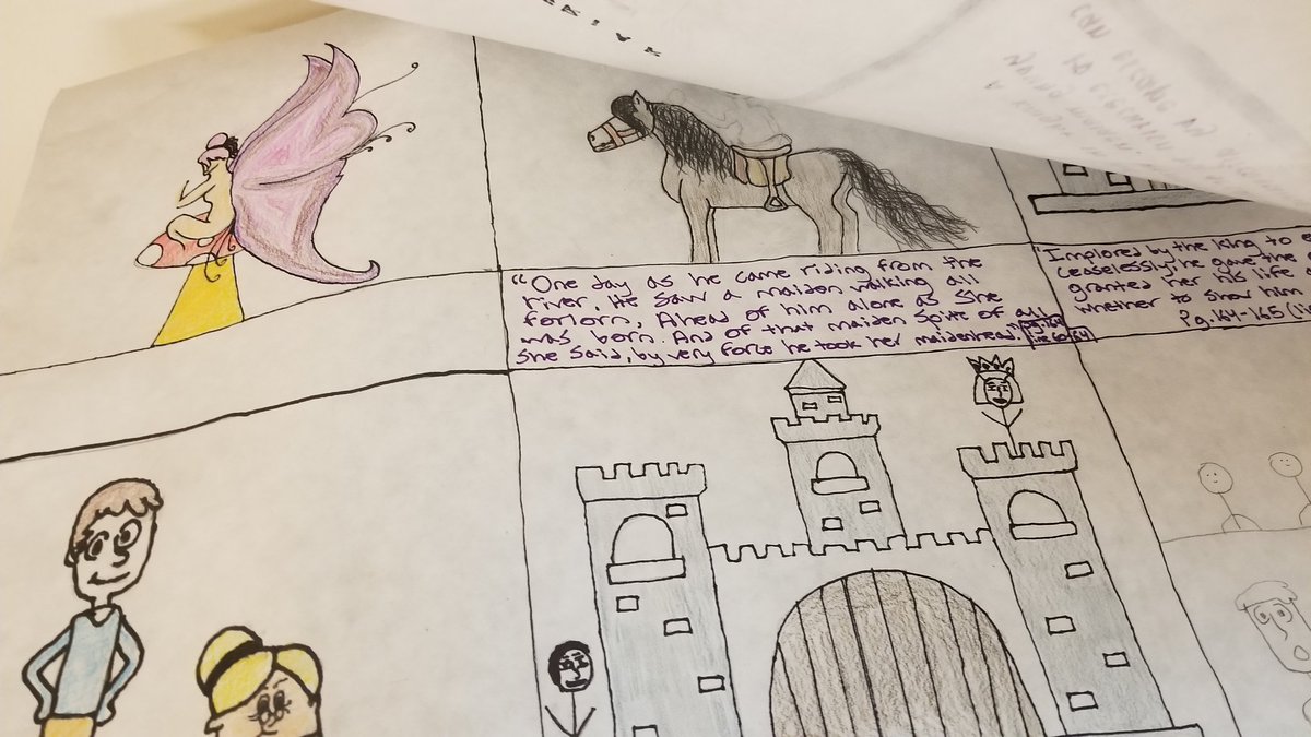 MrsBiddle's tweet image. Very proud of the hard work that these groups put into their &quot;The Wife of Bath&apos;s Tale&quot; comic. Gallery walks helped to share the creativity. #fcpsela