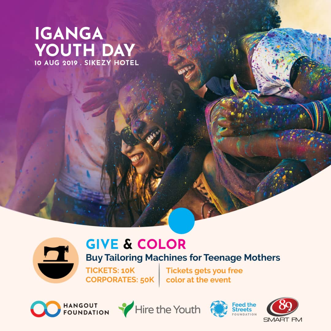 The #IgangaYouthDay is back in a Give &amp; Color edition, <a href="/HangoutFdn/">Hangout Foundation</a> will be donating Tailoring Machines to a group of Teenage Mothers. Come let's enjoy at Skeizy Hotel
10k for ordinary.
50k for Corporates.