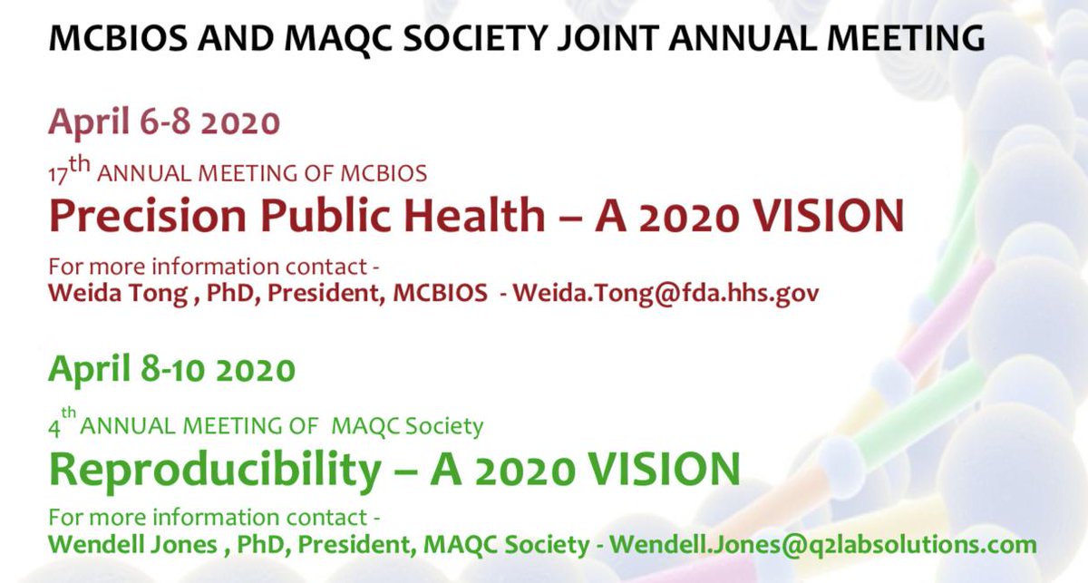 MAQC Society (@maqcsociety) on Twitter photo Mark your calendars April 8-10 for #MAQC2020 in Cary, North Carolina. Immediately before our conference is #MCBIOS2020 at the same venue. Stay tuned for details! Mark your calendars April 8-10 for #MAQC2020 in Cary, North Carolina. Immediately before our conference is #MCBIOS2020 at the same venue. Stay tuned for details!