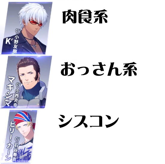 ryo_redcyclone's tweet photo. @KOFG_info 『THE KING OF FIGHTERS for GIRLS』
さすがいろんなタイプの彼氏がそろってる！貴女はだれを選ぶ？！ https://t.co/KYnukkKKhO
