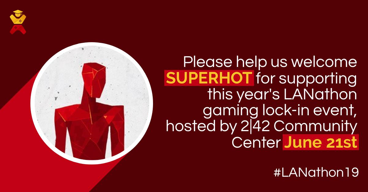 GamerSocietyOrg's tweet photo. Thank you @SUPERHOTTHEGAME for joining this year's #LANathon19
Donors and participants will have also have a chance to a #superhotgame t-shirt that's signed by the devs!
More than 150 gamekeys up for grabs! What are you waiting for?
Sign-up today: https://t.co/kecRzHDEIi https://t.co/QJknCcIedD