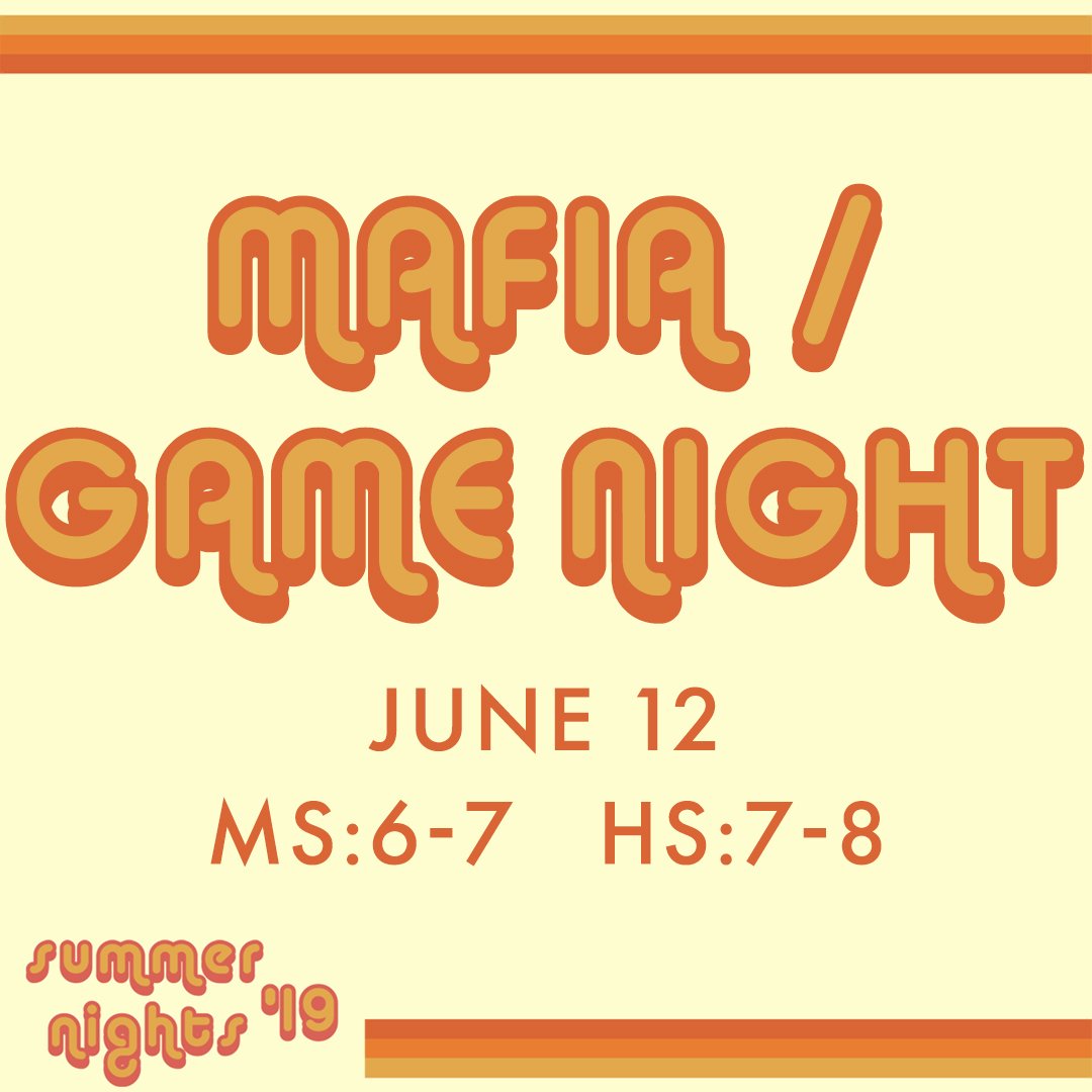 PCBStudents's tweet photo. We'll see you guys TONIGHT in the Student Center for Mafia and all the board games your heart desires! Middle School from 6-7pm and High School from 7-8pm! #pcbstudents #pcbsummernights https://t.co/j3YzXVHP8G