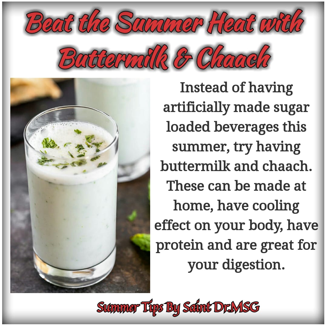 Jyotiin90228583's tweet photo. #TipsForHealthysummer @derasachasauda instead of having artificially made sugar loaded beverages this summer.try having buttermilk and chaach.these can be easily made at home,have cooling effect on your body, have protein and are great for your digestion.@Gurmeetramrahim https://t.co/5RDhjfLVSe