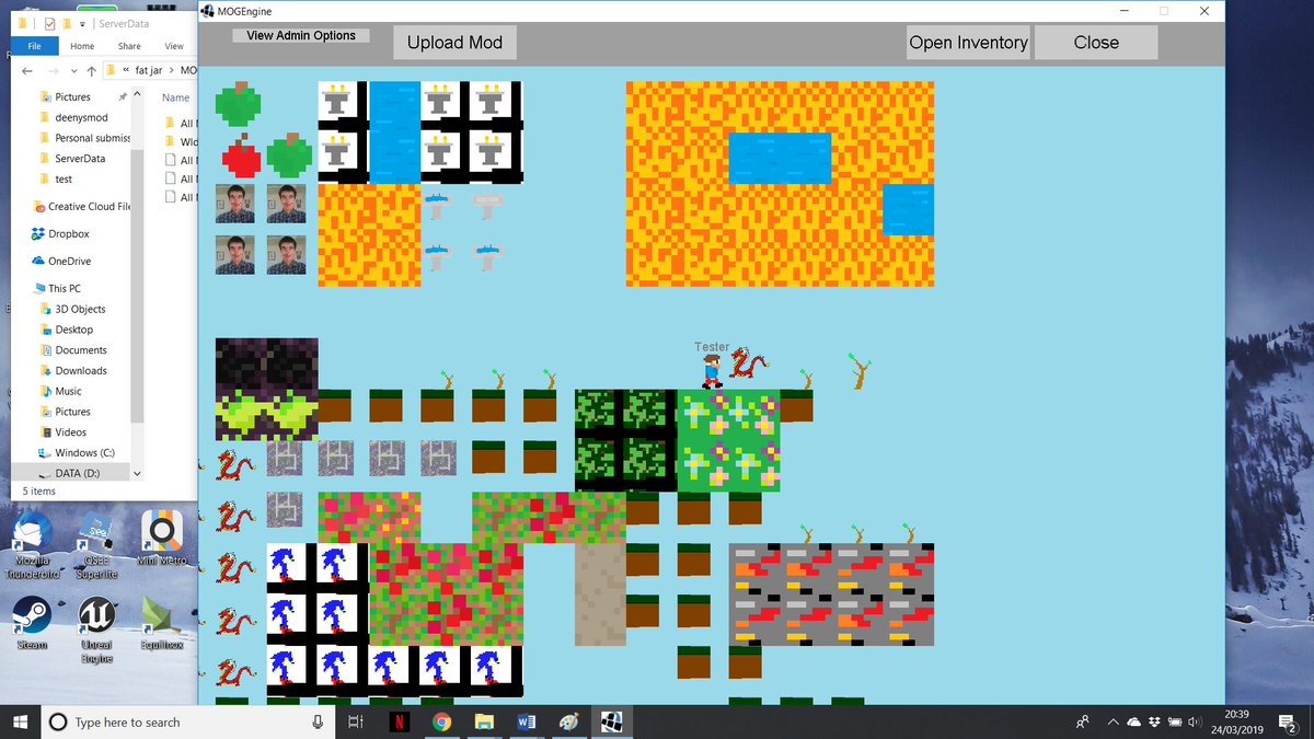 cd_gamesdev's tweet photo. This happened a while ago but thought I'd share it now I have time. At the end of developing the MOGEngine I setup a user testing session for it at my university. The feedback was mostly positive. Here are some images of all the crazy mods people made, loaded into one world! https://t.co/3RxYYIBuNj