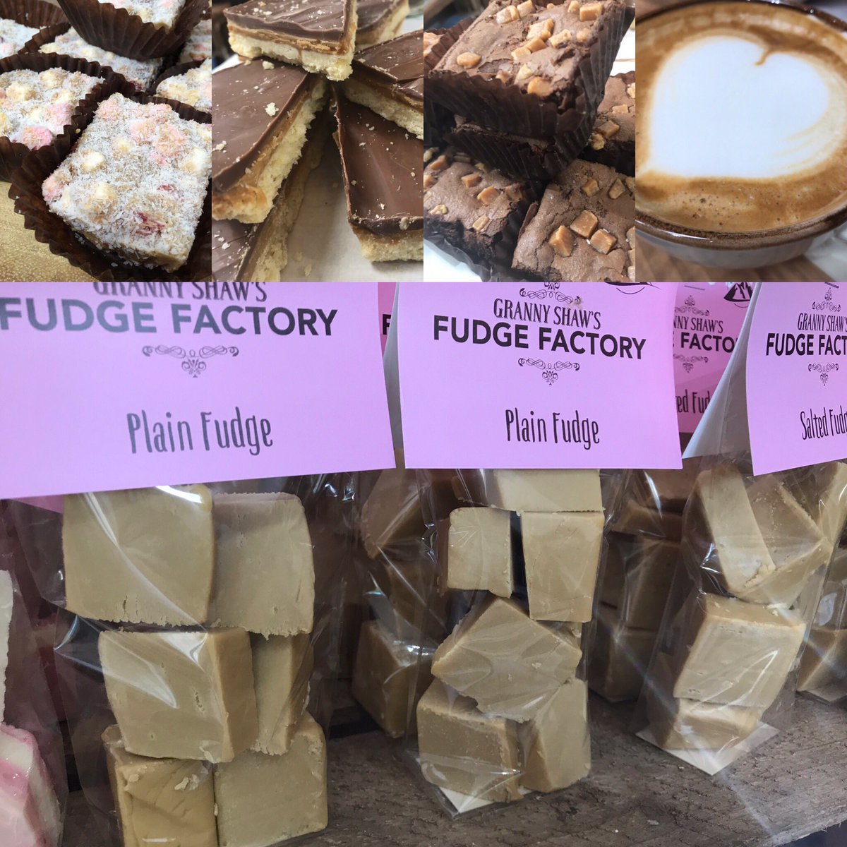 GrannyShaws's tweet photo. While your tasting our fudge you can also enjoy one of our superb range of coffees and some of these fabulous traybakes! #fudges #fudge #traybakes #baristacoffee @glenarmcastle @tourismireland @discoverni @meaboroughcouncil @food_ni @dalriadafest https://t.co/OKQivCfYNw