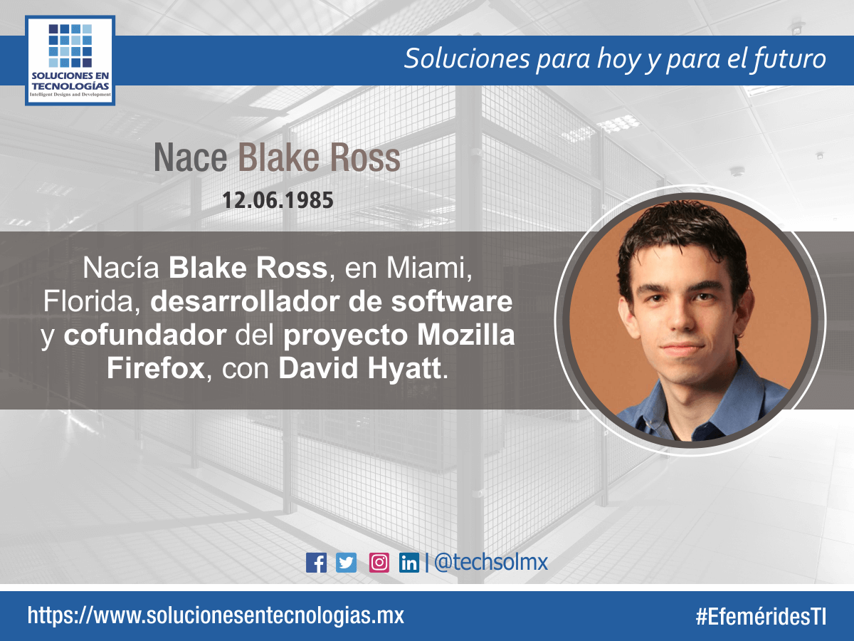 techsolmx's tweet photo. Un día como hoy (12/06/1985): Nacía Blake Ross, en Miami, Florida, desarrollador de software y cofundador del proyecto Mozilla Firefox, con David Hyatt. https://t.co/0CrC3wF3xY #EfeméridesTI #BlakeRoss #MozillaFirefox #DavidHyatt #Tecnologías #Tecnología #TIC #Technologies #Tech https://t.co/3Dn4OGBUom