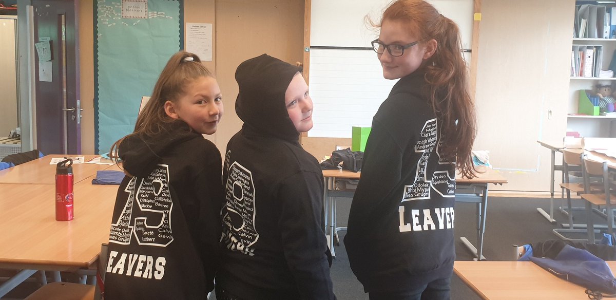P7s proudly modelling their leavers hoodies. They will be issued tomorrow.  #endofprimary #leavers